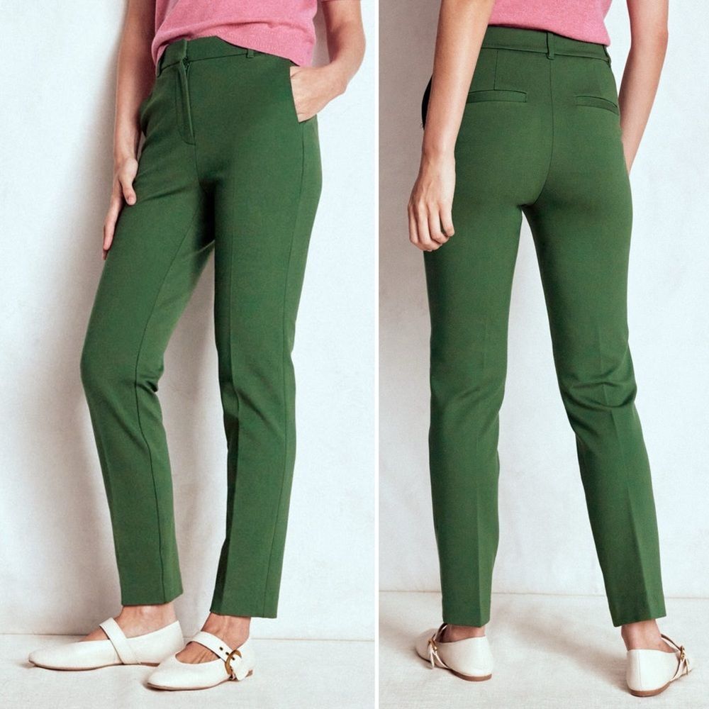 Boden Highgate Ponte Trousers Hunter Green Slim Ankle Pants Size 2P 2 Petite